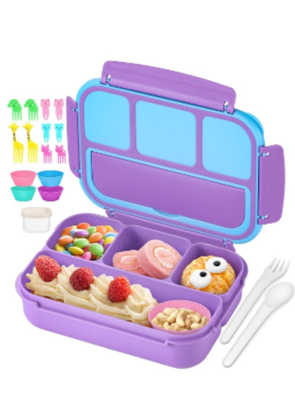 Bento Lunch Box Kids 4 Compartment Leakproof Lunch Container Purple 1200ml